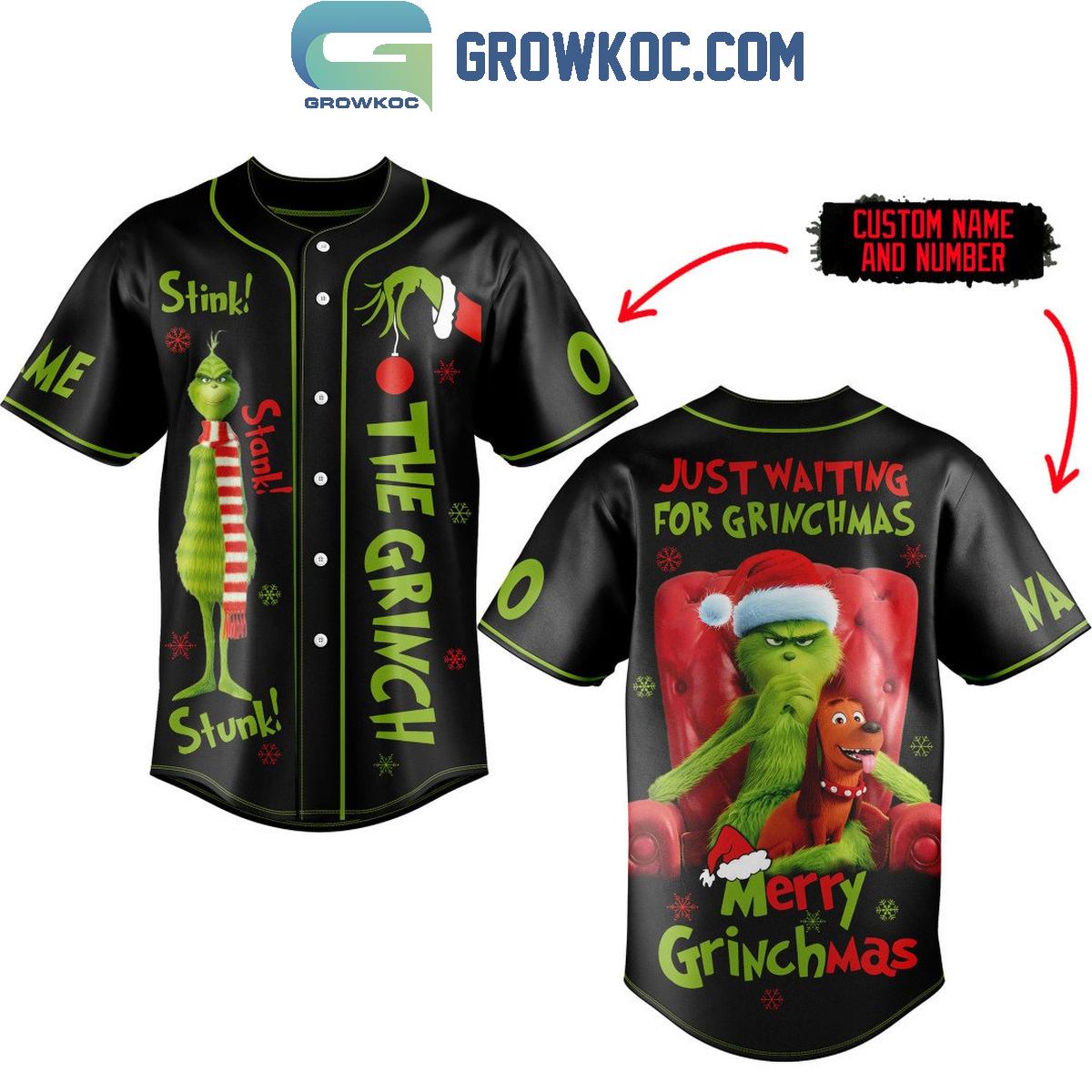 The Grinch Just Waiting For Grinchmas Merry Grinchmas 2024 Personalized Baseball Jersey baseball jersey product view 1
