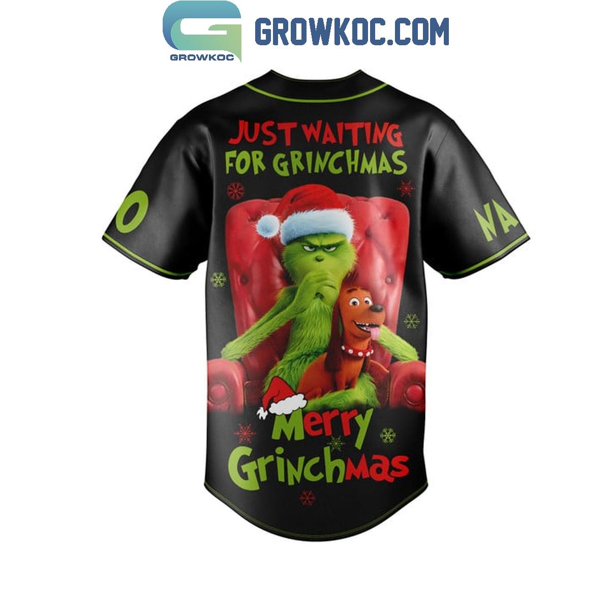 The Grinch Just Waiting For Grinchmas Merry Grinchmas 2024 Personalized Baseball Jersey baseball jersey product view 3