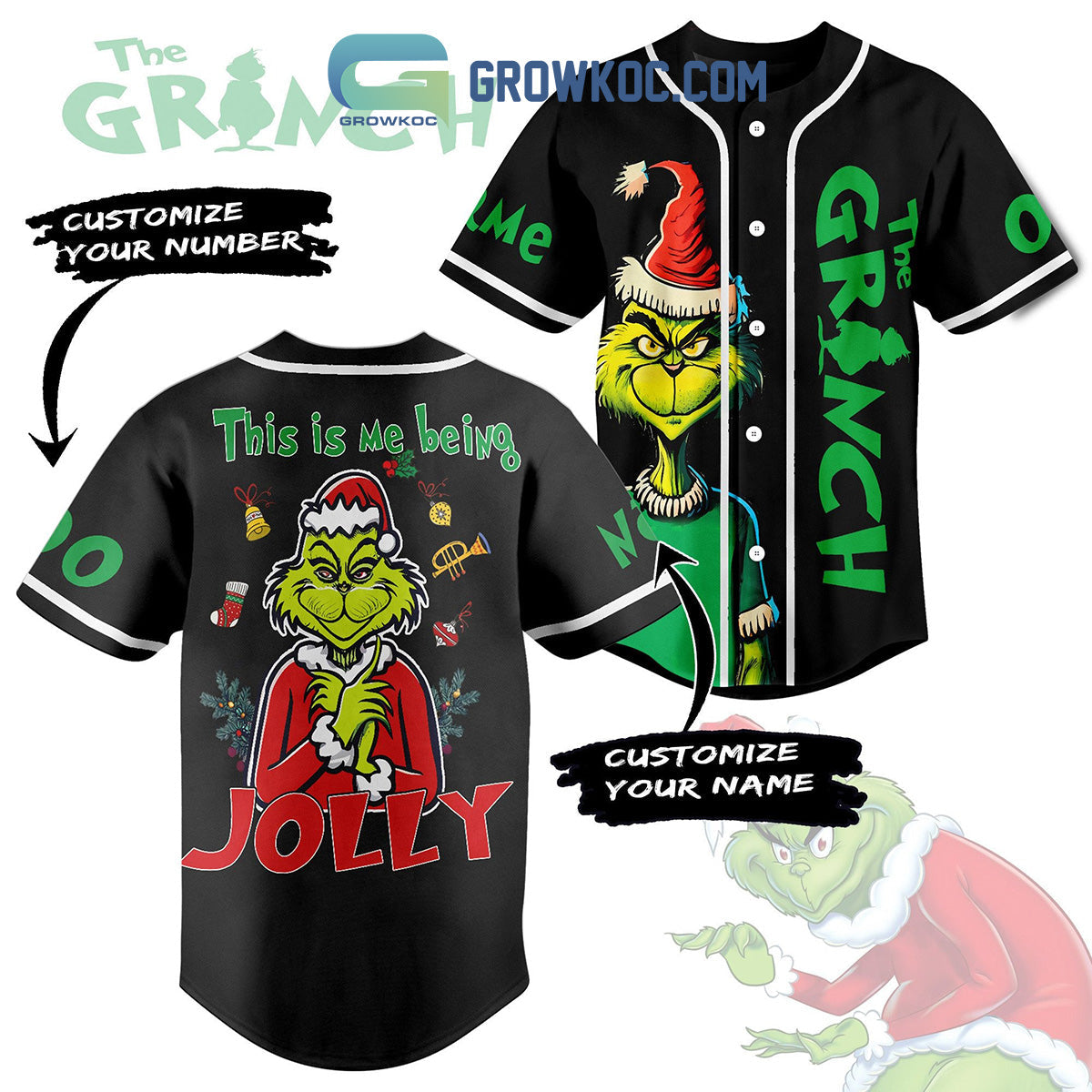 The Grinch This Is My Being Jolly Personalized Baseball Jersey baseball jersey product view 1
