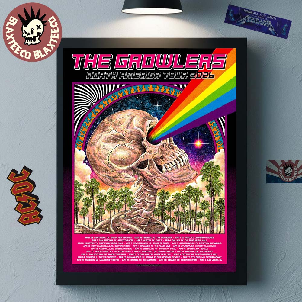 The Growlers North America Tour 2026 Schedule Dates Skeleton Laser Rainbow Eyes Art Home Decor Poster Canvas - T-Shirt, Sweatshirt, Hoodie