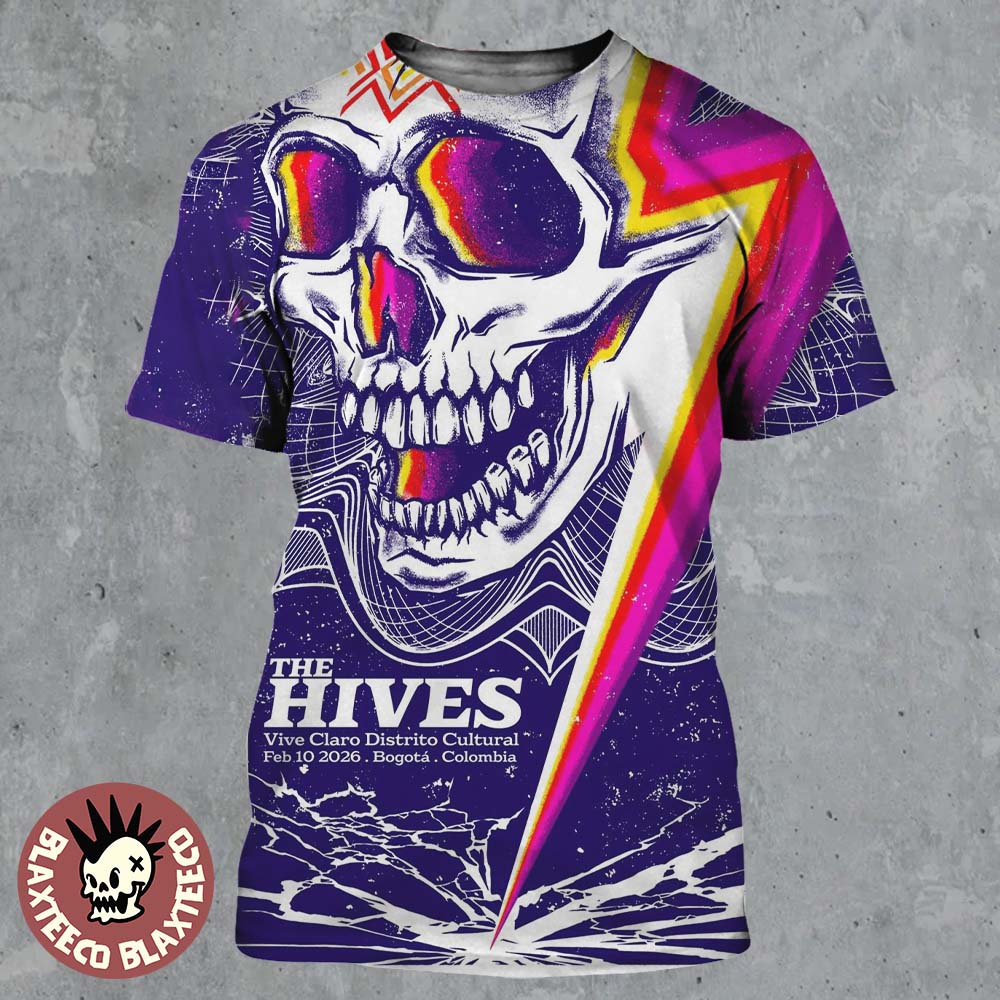 The Hives Bogota Colombia 2026 Event Poster At Vive Claro Distrito Cultural On February 10 2026 Lightning Skull Art All Over Print Shirt - T-Shirt, Sweatshirt, Hoodie