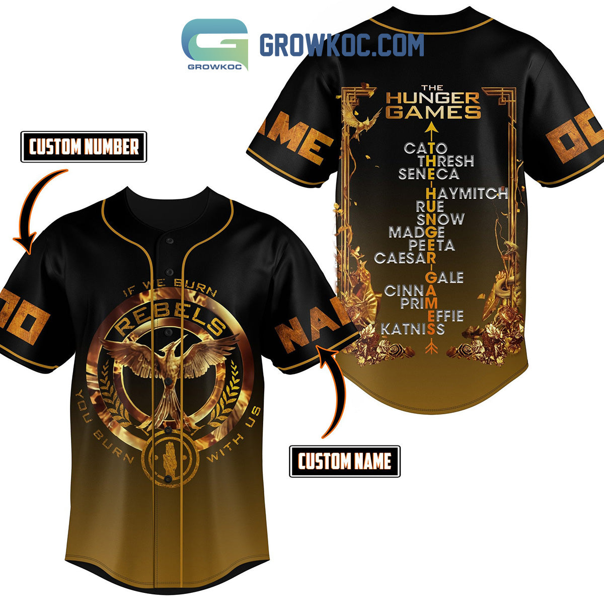 The Hunger Games If We Burn Rebels You Burn With Us Personalized Baseball Jersey baseball jersey product view 1