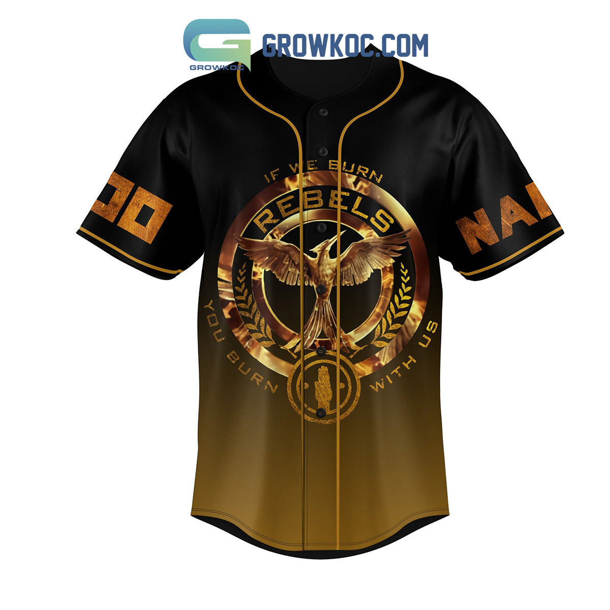 The Hunger Games If We Burn Rebels You Burn With Us Personalized Baseball Jersey baseball jersey product view 2