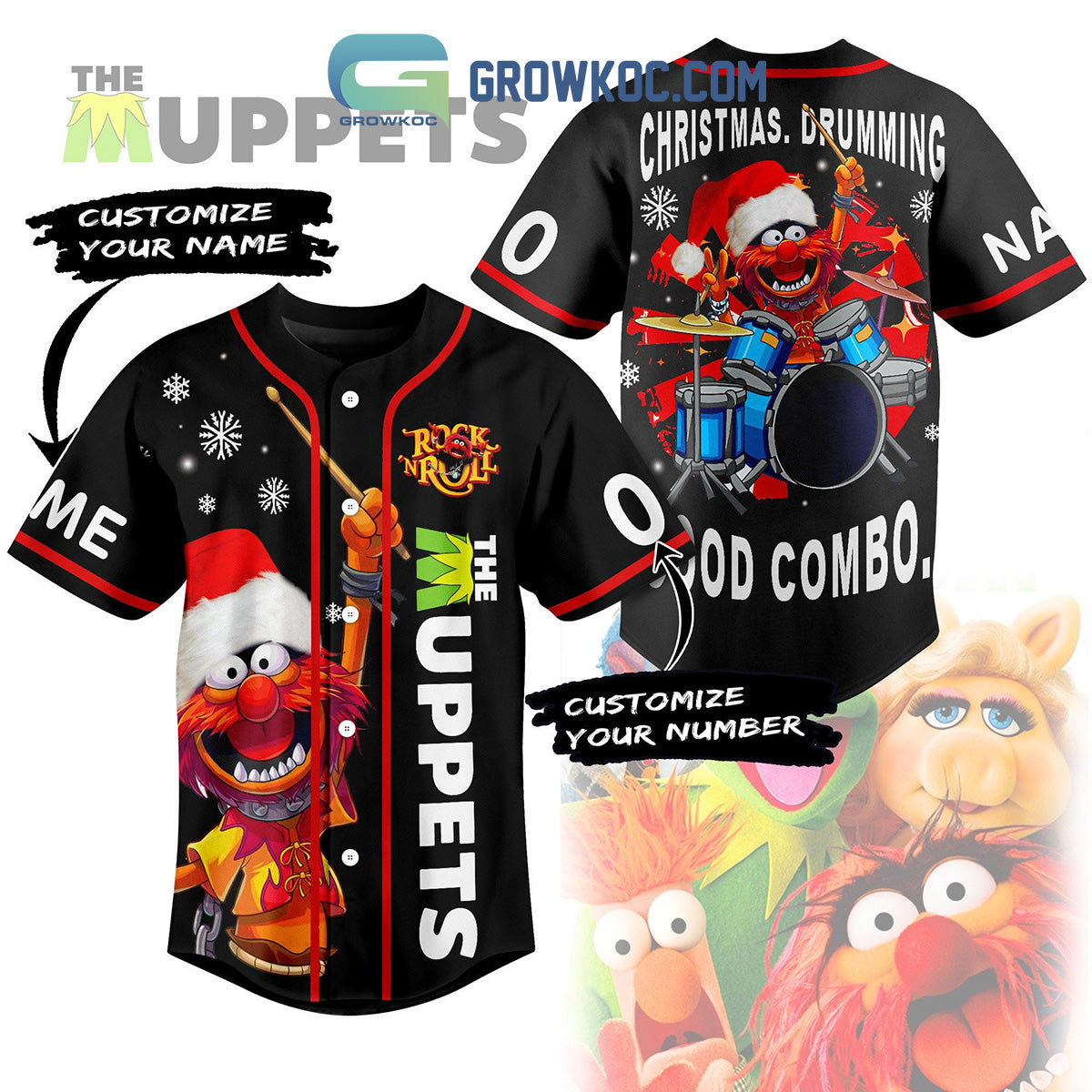 The Muppets Rock N Roll Christmas Drumming Personalized Baseball Jersey baseball jersey product view 1