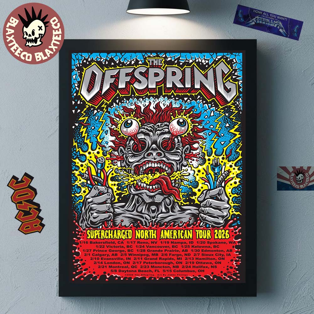 The Offspring Supercharged North American Tour 2026 With Dates Official Tour Poster Poster Canvas - T-Shirt, Sweatshirt, Hoodie