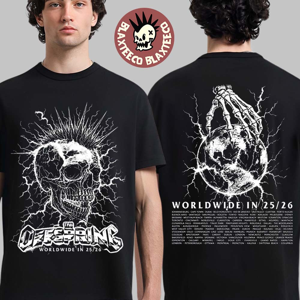 The Offspring Supercharged Worldwide 2026 Merch Mohawk Skull 2026 Tour T-Shirt Unisex T-shirt, Sweatshirt, Hoodie, Long Sleeve Tee - T-Shirt, Sweatshirt, Hoodie