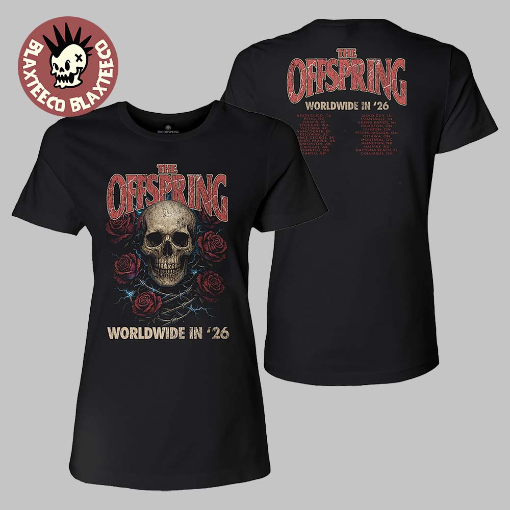 The Offspring Supercharged Worldwide 2026 Merch Rose Skull 2026 Ladies Tour T-Shirt Unisex T-shirt, Sweatshirt, Hoodie, Long Sleeve Tee - T-Shirt, Sweatshirt, Hoodie