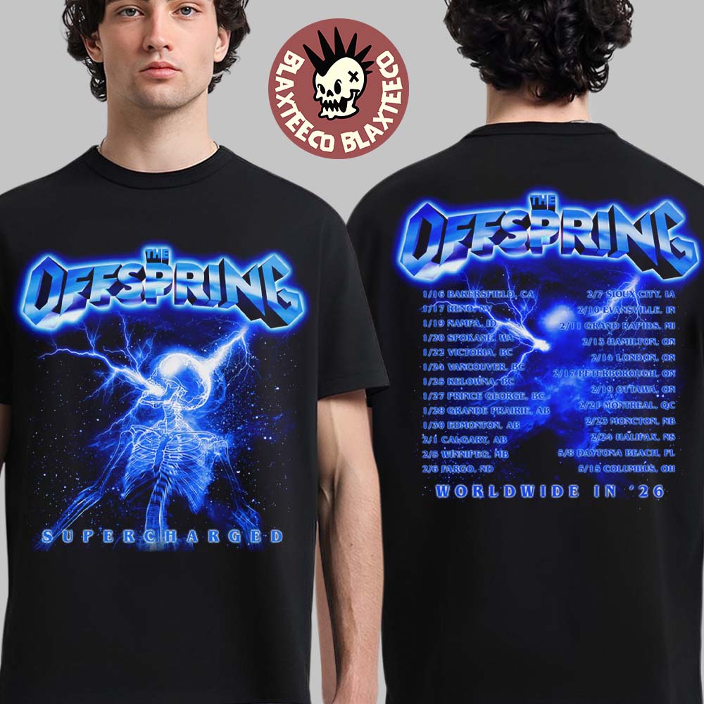 The Offspring Supercharged Worldwide 2026 Merch Supercharged Skeleton 2026 Tour T-Shirt Unisex T-shirt, Sweatshirt, Hoodie, Long Sleeve Tee - T-Shirt, Sweatshirt, Hoodie