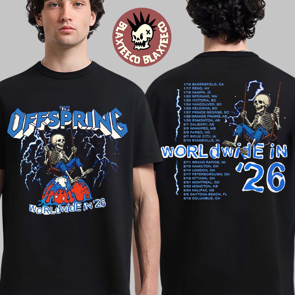 The Offspring Supercharged Worldwide 2026 Merch Swinging Skeleton 2026 Tour T-Shirt Unisex T-shirt, Sweatshirt, Hoodie, Long Sleeve Tee - T-Shirt, Sweatshirt, Hoodie
