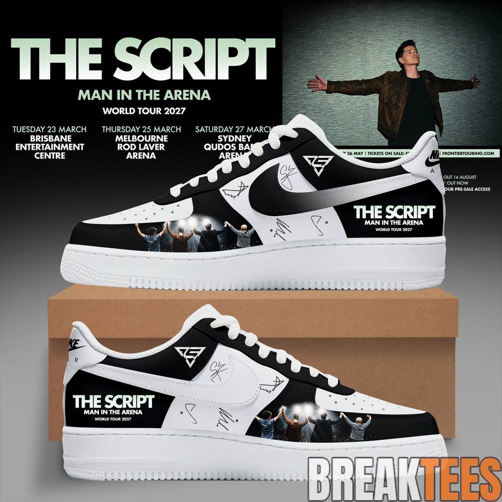 The Script  Man In The Arena Tour 2026 Custom Air Force 1 Shoes Unisex T-shirt, Sweatshirt, Hoodie, Long Sleeve Tee - T-Shirt, Sweatshirt, Hoodie
