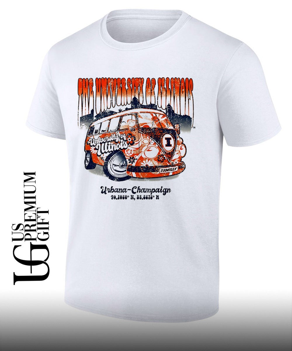 The University of Illinois Fighting Illini Tan Flower Bus shirt Unisex T-shirt, Sweatshirt, Hoodie, Long Sleeve Tee - T-Shirt, Sweatshirt, Hoodie
