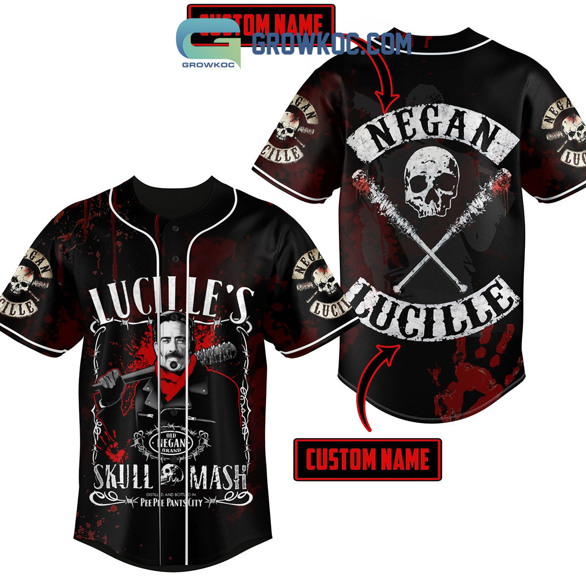The Walking Dead Negan Lucille Skull Mash Personalized Baseball Jersey baseball jersey product view 1