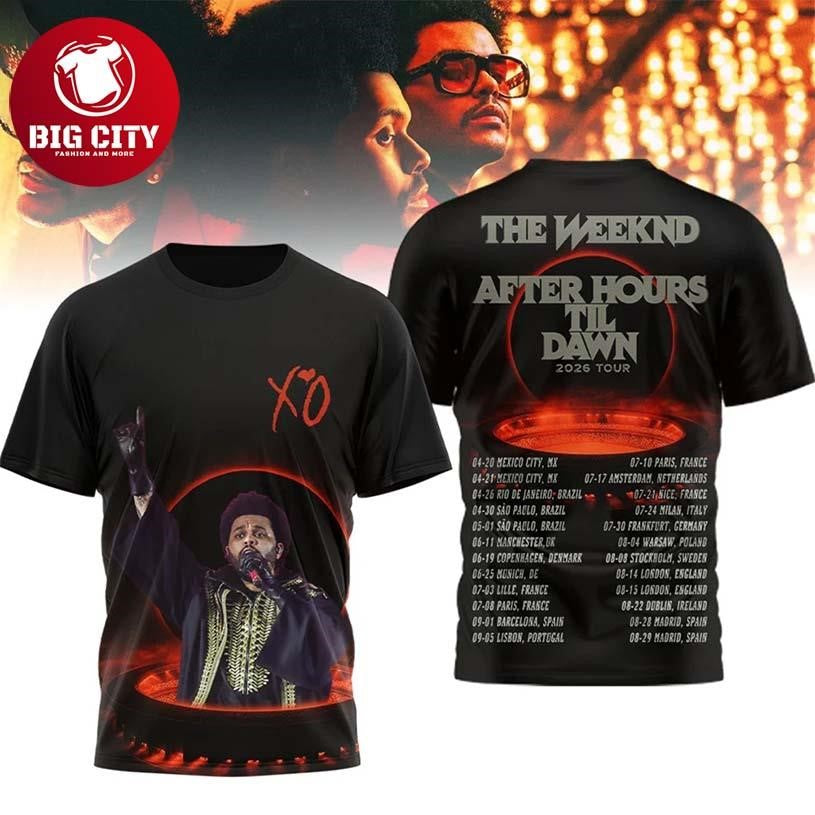The Weeknd After Hours Til Dawn 2026 Tour Concert Two Sided Shirt Unisex T-shirt, Sweatshirt, Hoodie, Long Sleeve Tee - T-Shirt, Sweatshirt, Hoodie