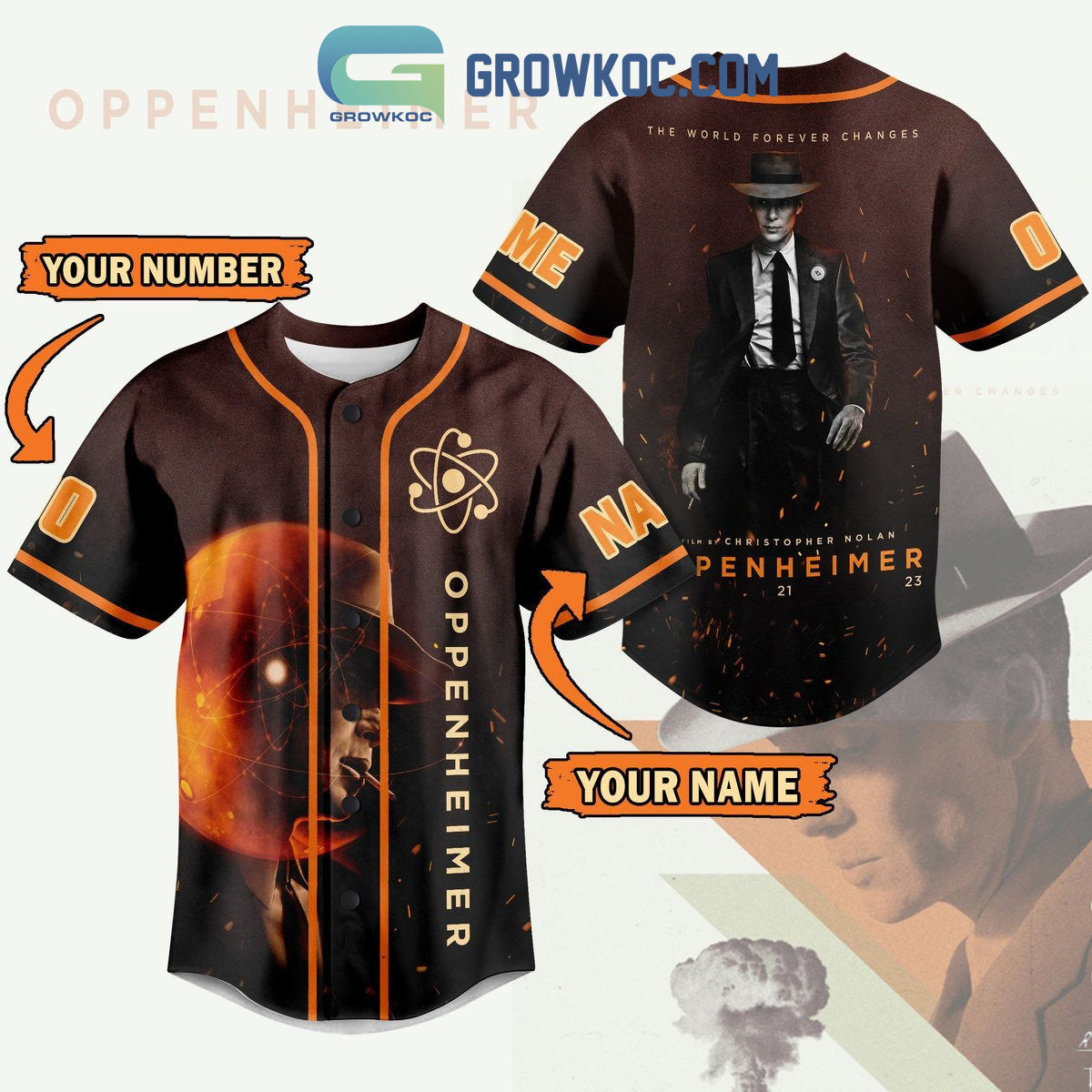 The World Forever Changes A Film By Christopher Nolan Oppenheimer Personalized Baseball Jersey baseball jersey product view 1