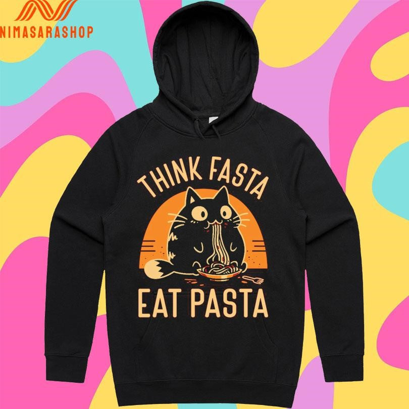 Think Fasta Eat Pasta Cat - Adult & Kids T-Shirts, Sweatshirts & Hoodies apparel design preview 2