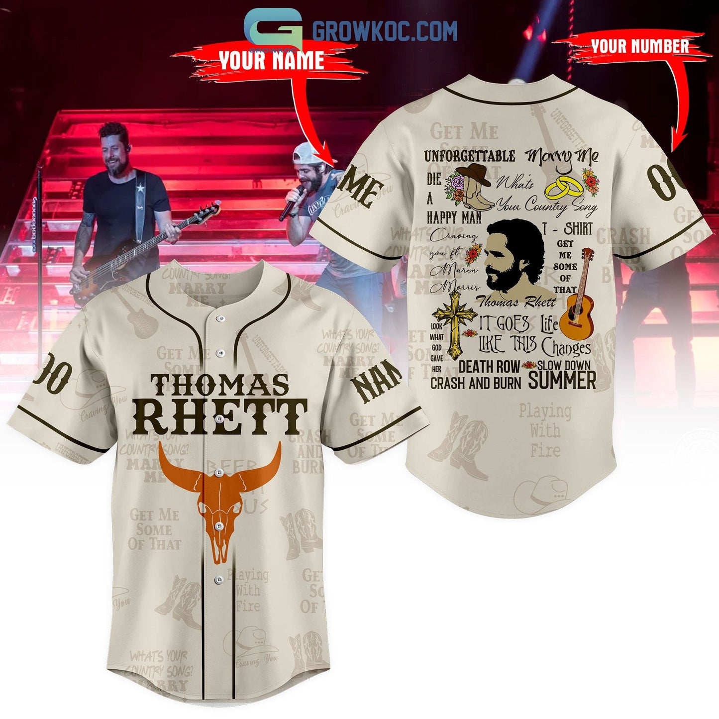 Thomas Rhett All Album Back Design Personalized Baseball Jersey baseball jersey product view 1