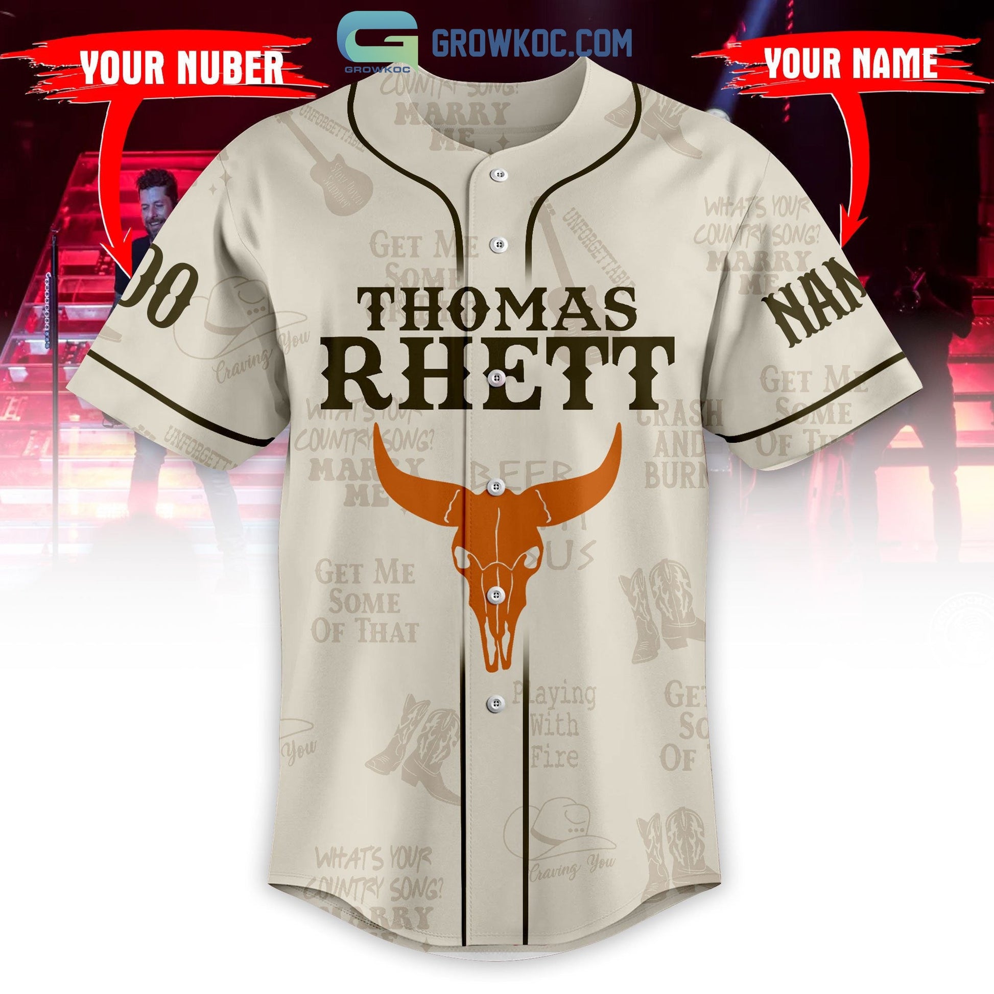 Thomas Rhett All Album Back Design Personalized Baseball Jersey baseball jersey product view 2