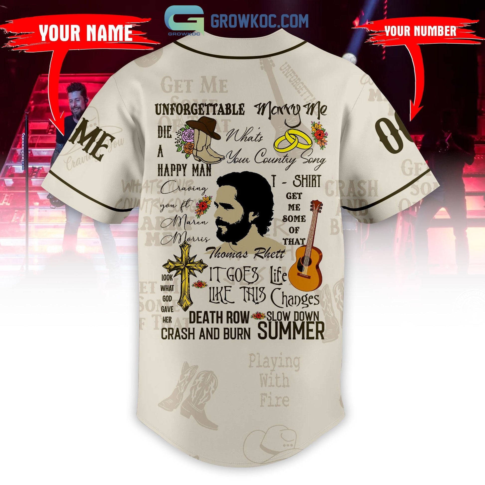 Thomas Rhett All Album Back Design Personalized Baseball Jersey baseball jersey product view 3