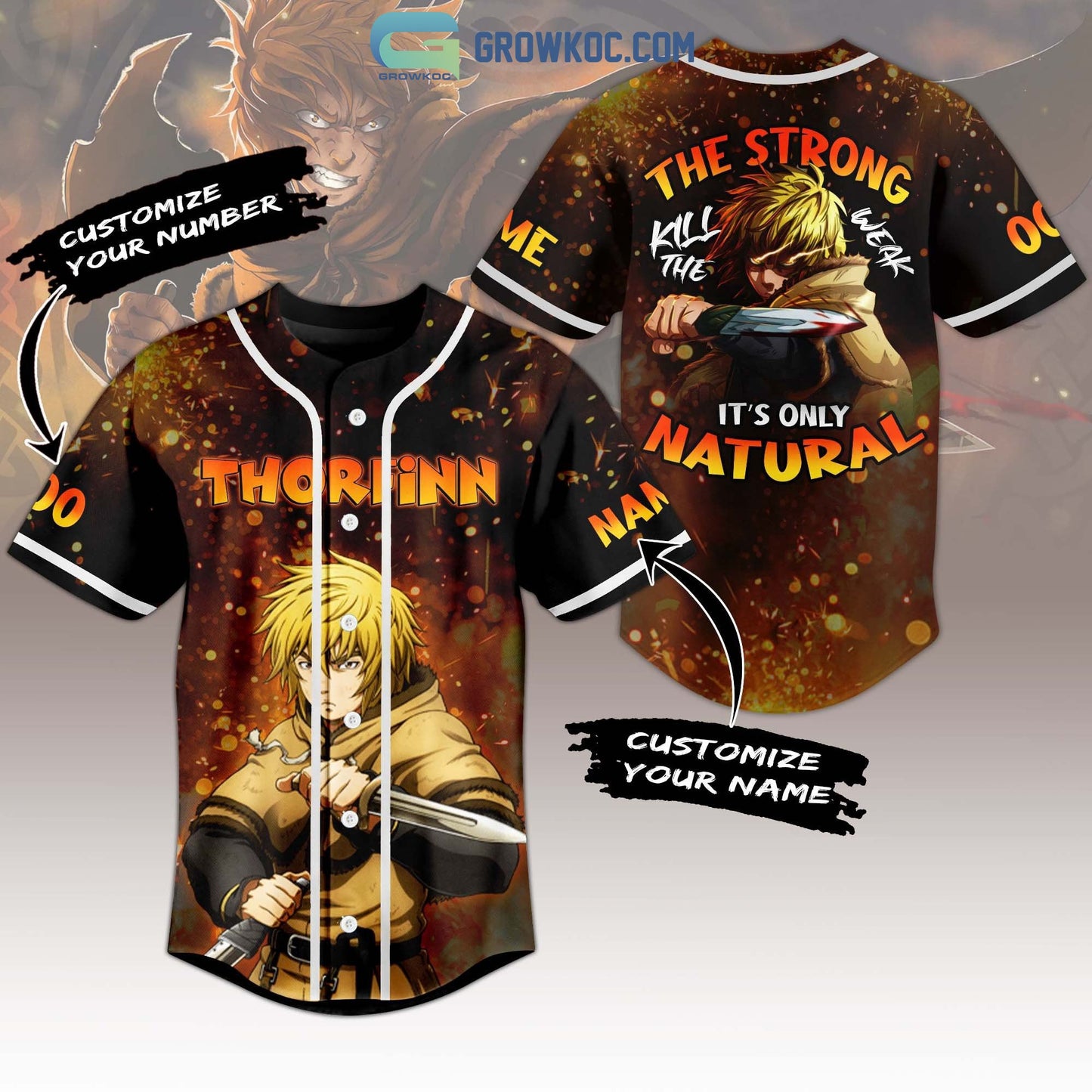 Thorfinn The Strong Kill The Weak It’s Only Natural Personalized Baseball Jersey baseball jersey product view 1