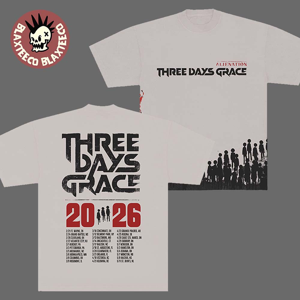 Three Days Grace Alienation 2026 Tour North America Merch All Over Gray T-Shirt Unisex T-shirt, Sweatshirt, Hoodie, Long Sleeve Tee - T-Shirt, Sweatshirt, Hoodie