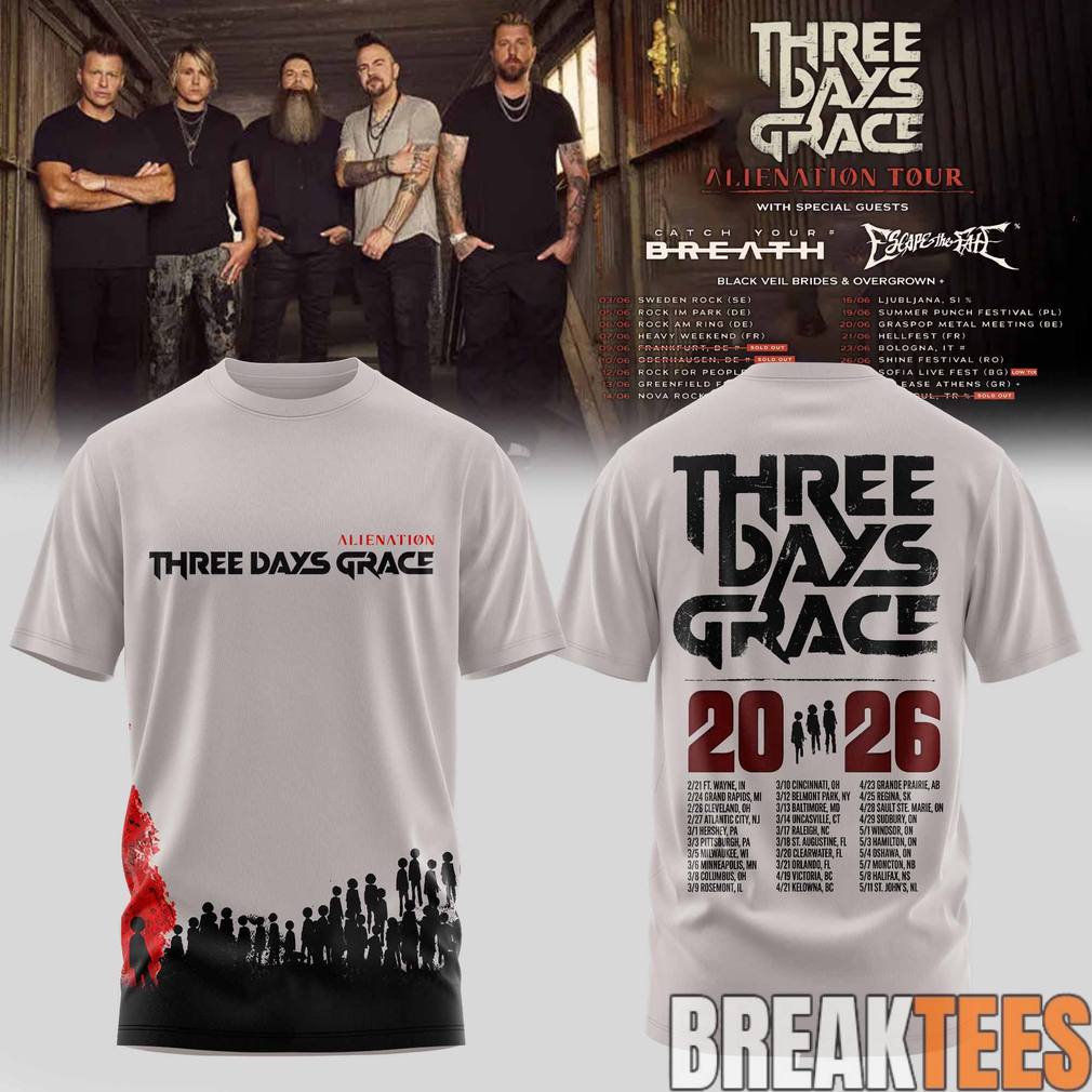 Three Days Grace Alienation Tour 2026 Shirt Unisex T-shirt, Sweatshirt, Hoodie, Long Sleeve Tee - T-Shirt, Sweatshirt, Hoodie
