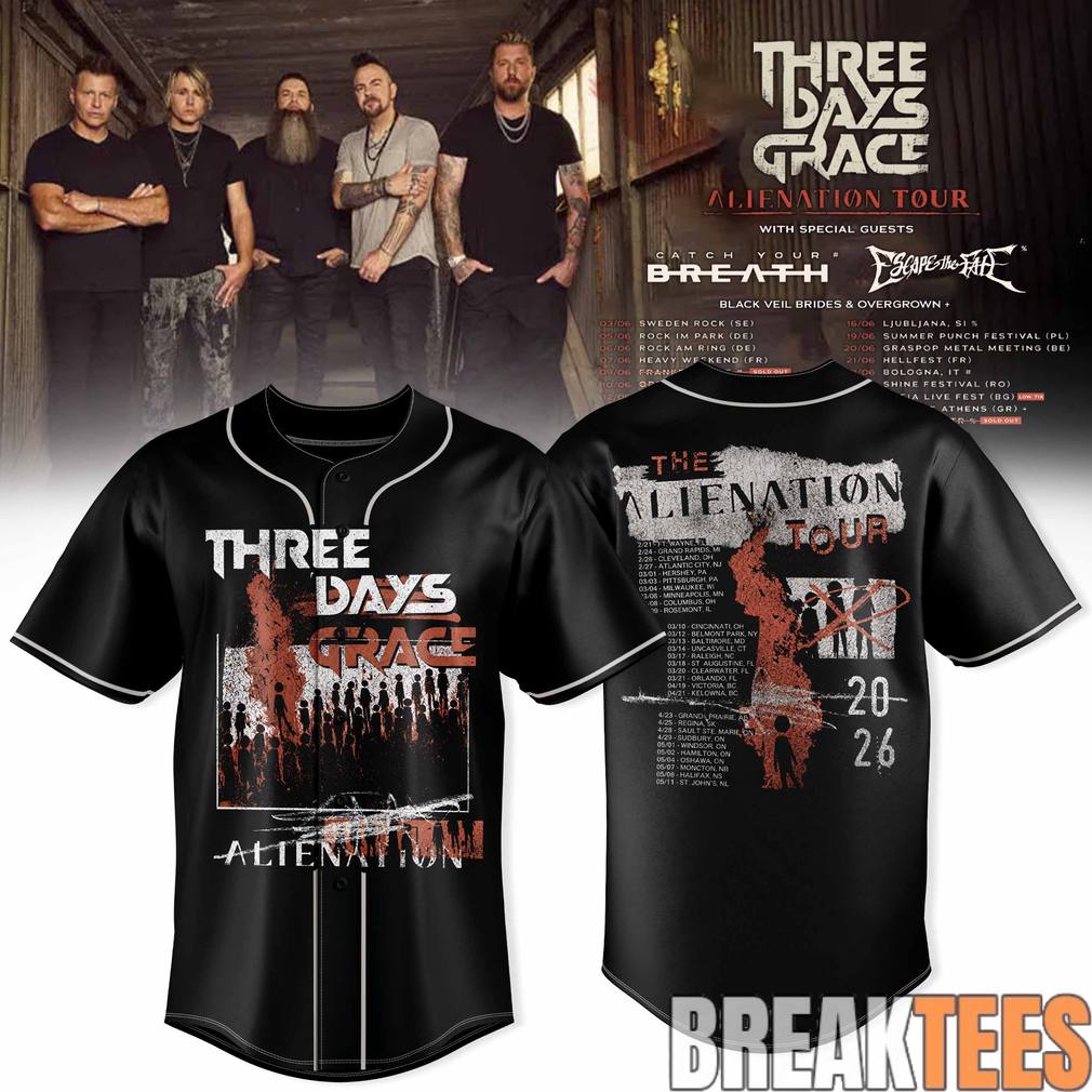 Three Days Grace Alienation Tour 2026 Special Jersey Unisex T-shirt, Sweatshirt, Hoodie, Long Sleeve Tee - T-Shirt, Sweatshirt, Hoodie