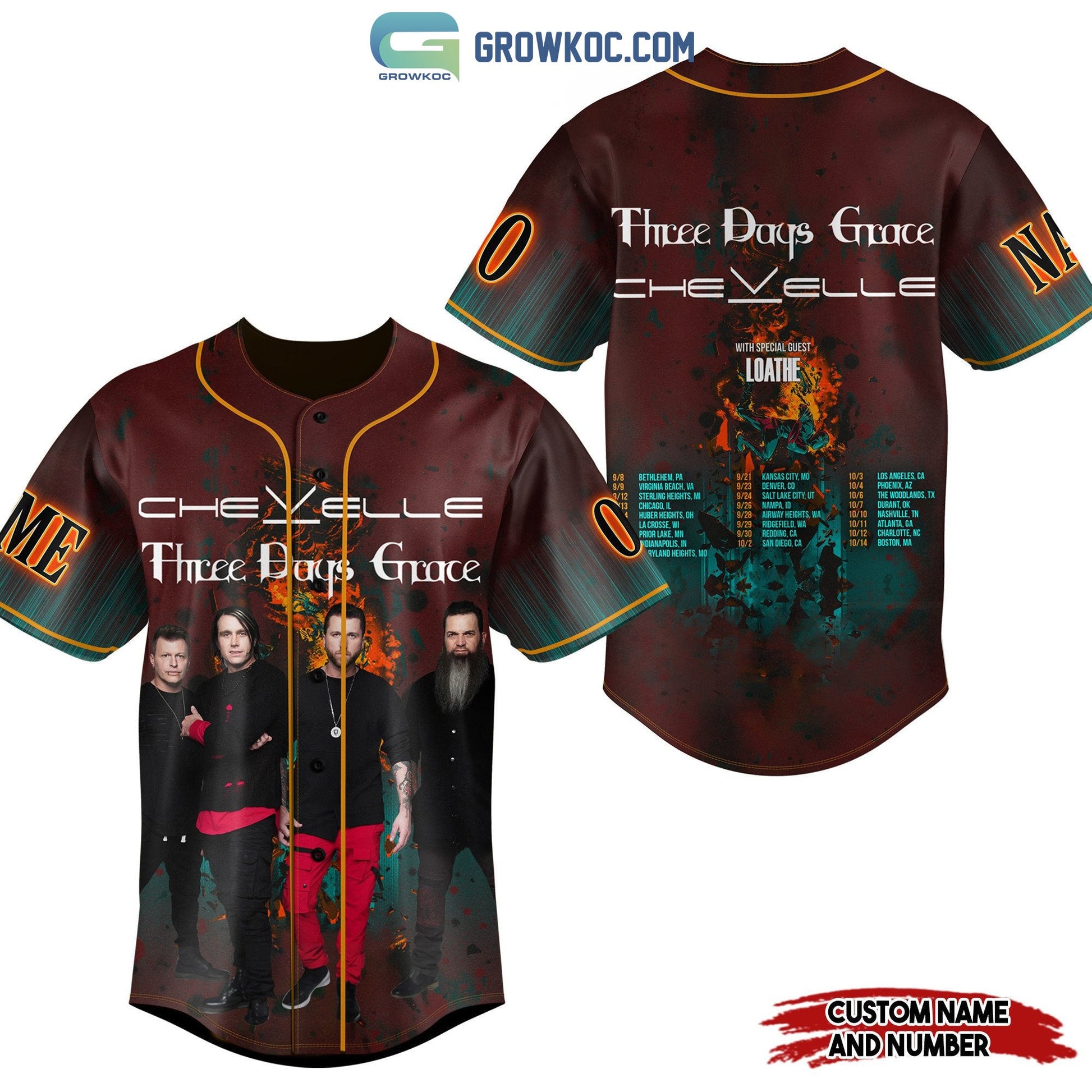 Three Days Grace Chevelle Personalized Baseball Jersey baseball jersey product view 2