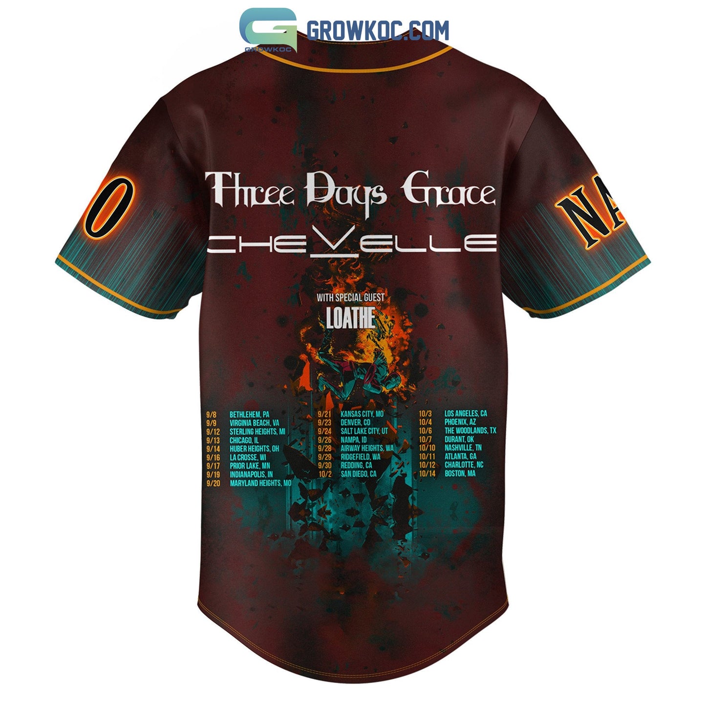 Three Days Grace Chevelle Personalized Baseball Jersey baseball jersey product view 3