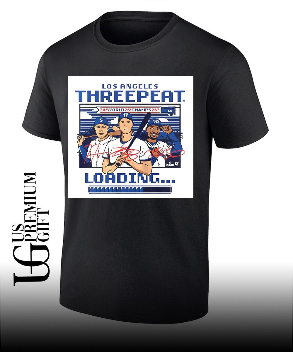 Threepeat loading 24 World 25 Champs 26 Los Angeles Dodgers MLB signature 8 bit shirt Unisex T-shirt, Sweatshirt, Hoodie, Long Sleeve Tee - T-Shirt, Sweatshirt, Hoodie