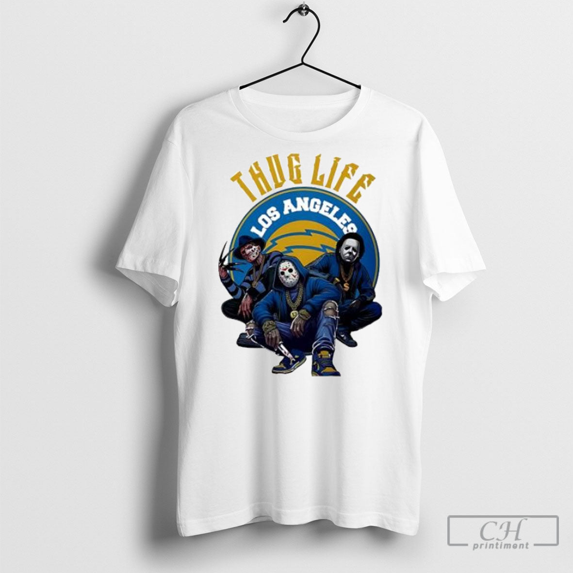 Thug Life Los Angeles Freddy Jason Michael Myers Horror Fan Posters White Shirt Unisex T-shirt, Sweatshirt, Hoodie, Long Sleeve Tee - T-Shirt, Sweatshirt, Hoodie