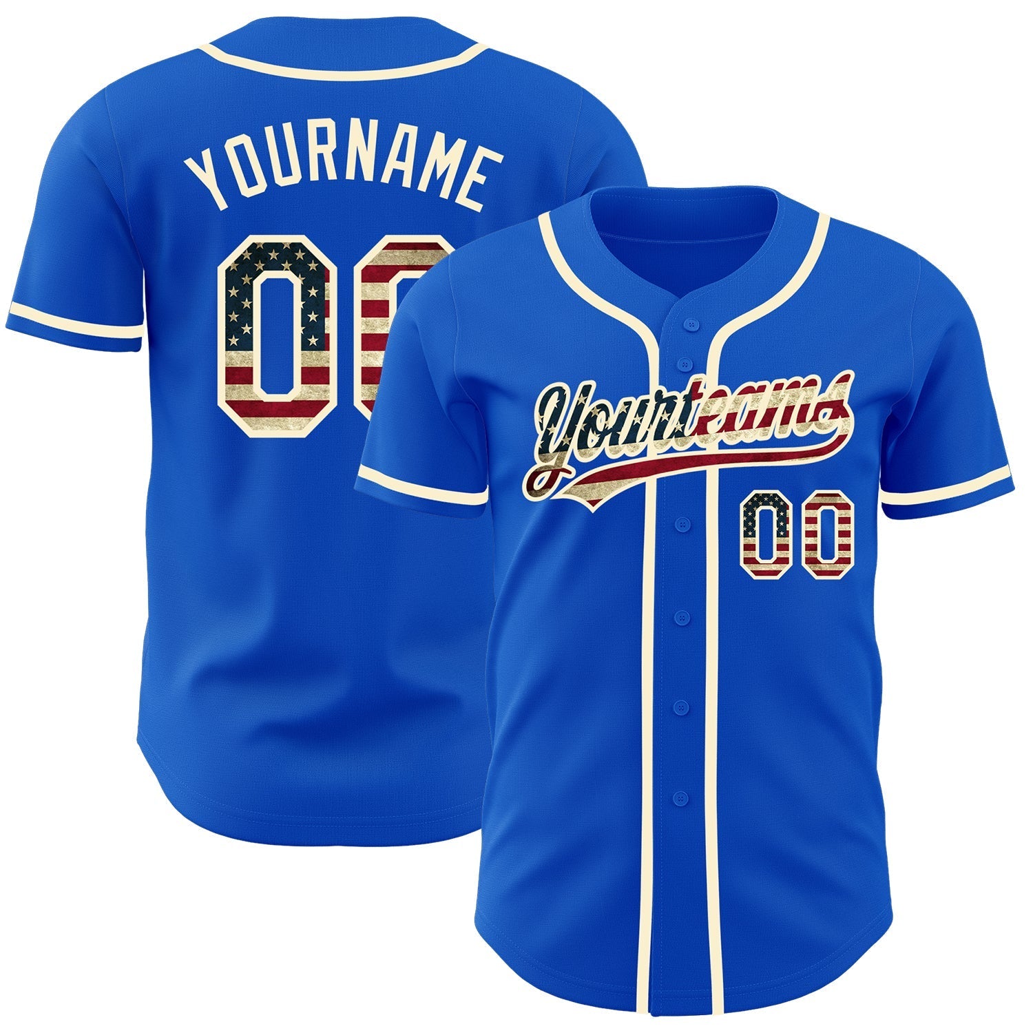 Custom Thunder Blue Vintage USA Flag-Cream Authentic Baseball Jersey baseball jersey product view 1