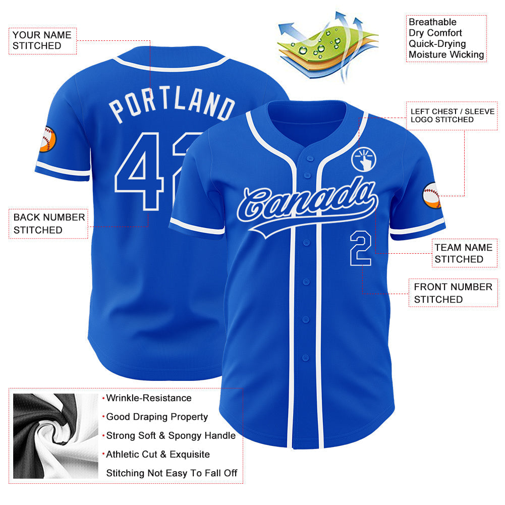 Custom Thunder Blue White Authentic Baseball Jersey baseball jersey product view 3