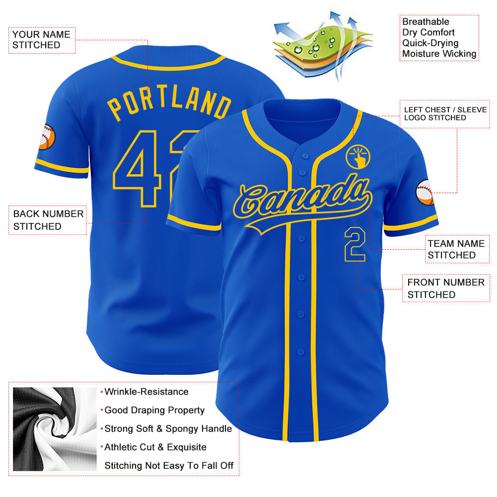 Custom Thunder Blue Yellow Authentic Baseball Jersey baseball jersey product view 3