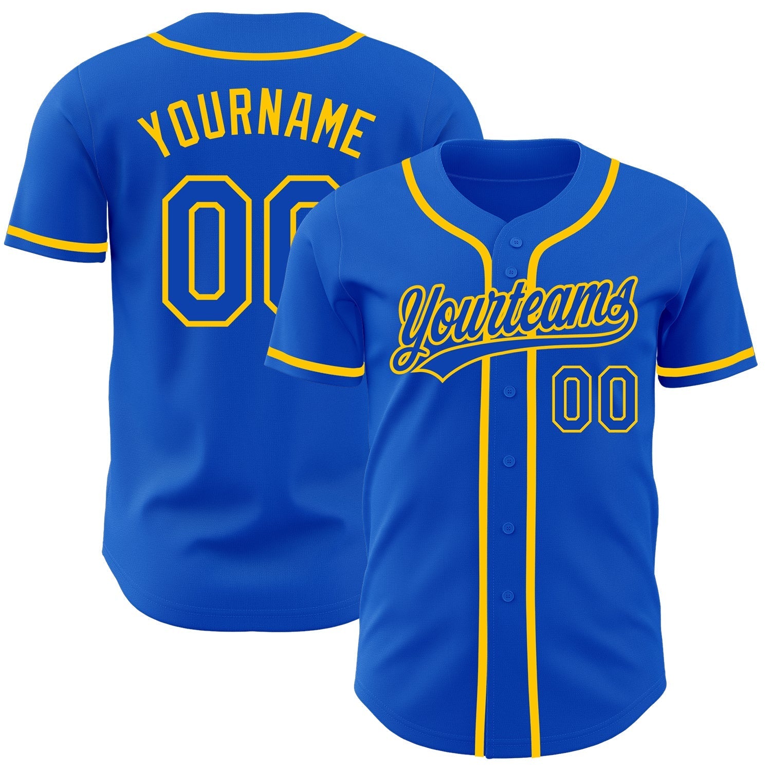 Custom Thunder Blue Yellow Authentic Baseball Jersey baseball jersey product view 1
