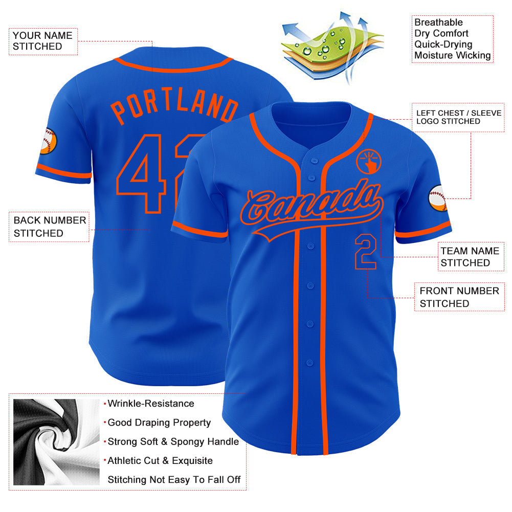 Custom Thunder Blue Orange Authentic Baseball Jersey baseball jersey product view 3