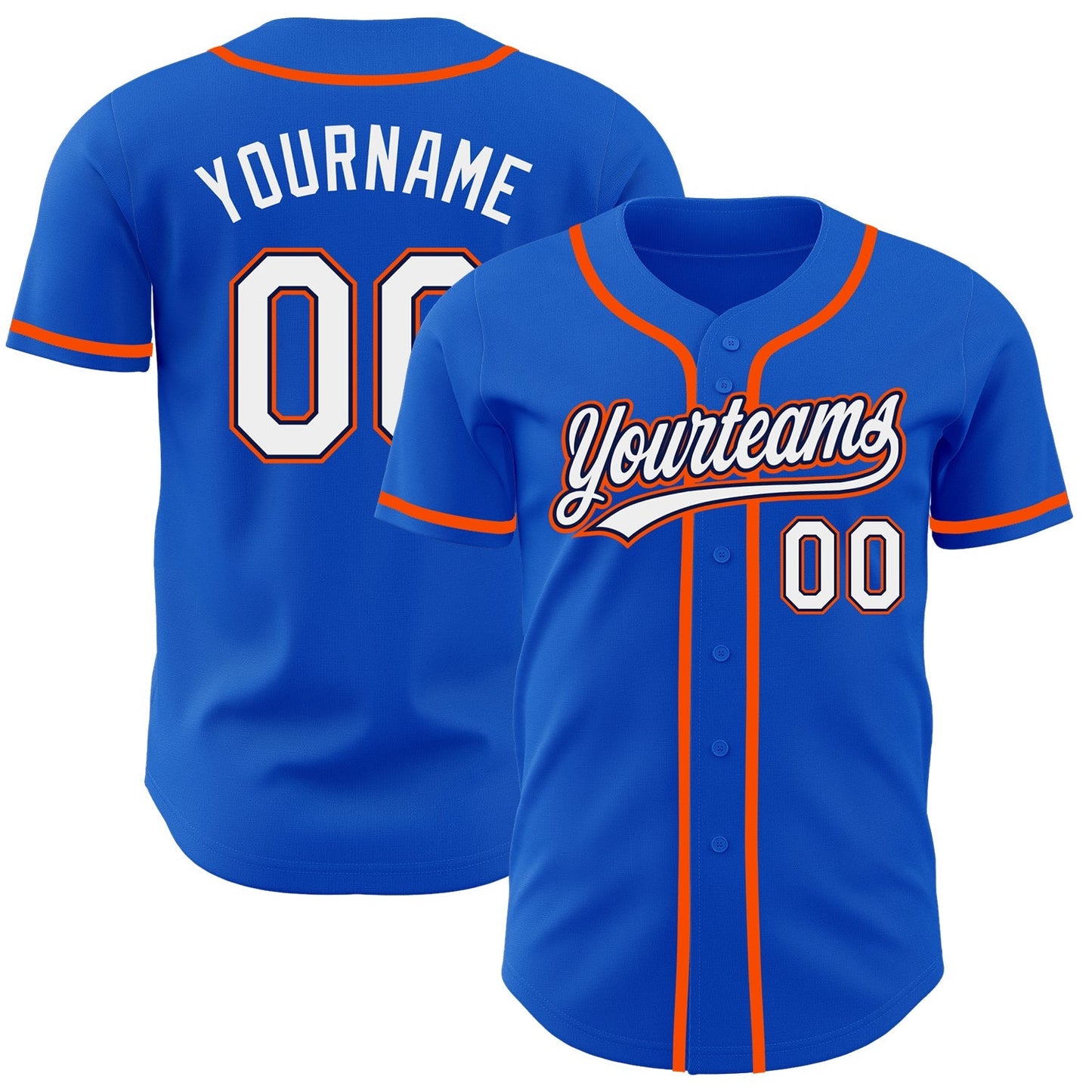 Custom Thunder Blue White Navy-Orange Authentic Baseball Jersey baseball jersey product view 1