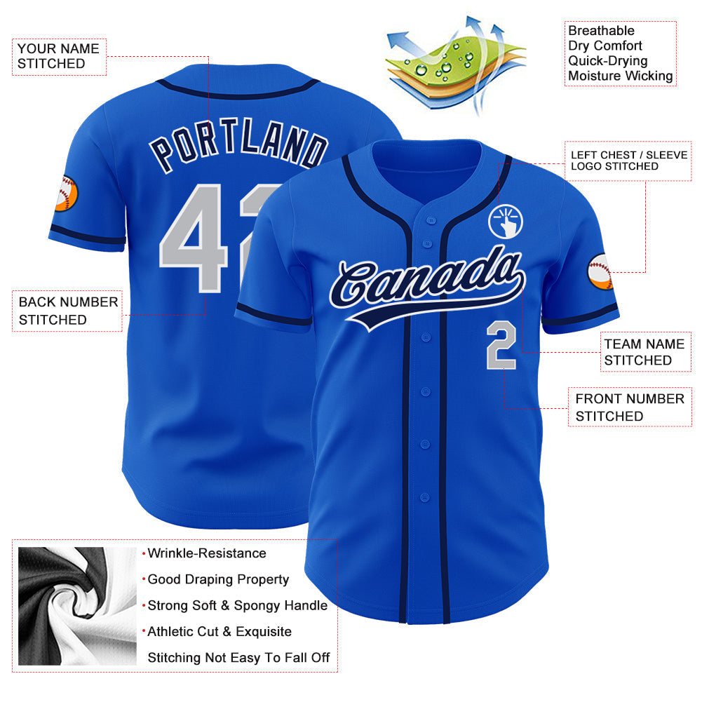 Custom Thunder Blue Gray-Navy Authentic Baseball Jersey baseball jersey product view 3