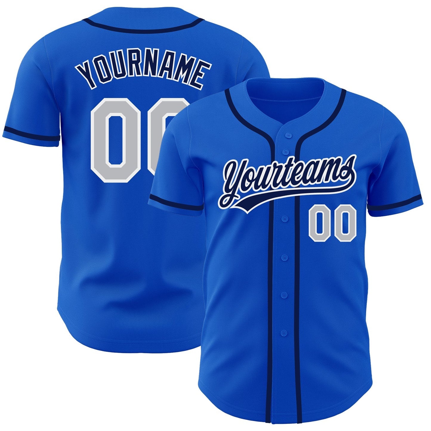 Custom Thunder Blue Gray-Navy Authentic Baseball Jersey baseball jersey product view 1
