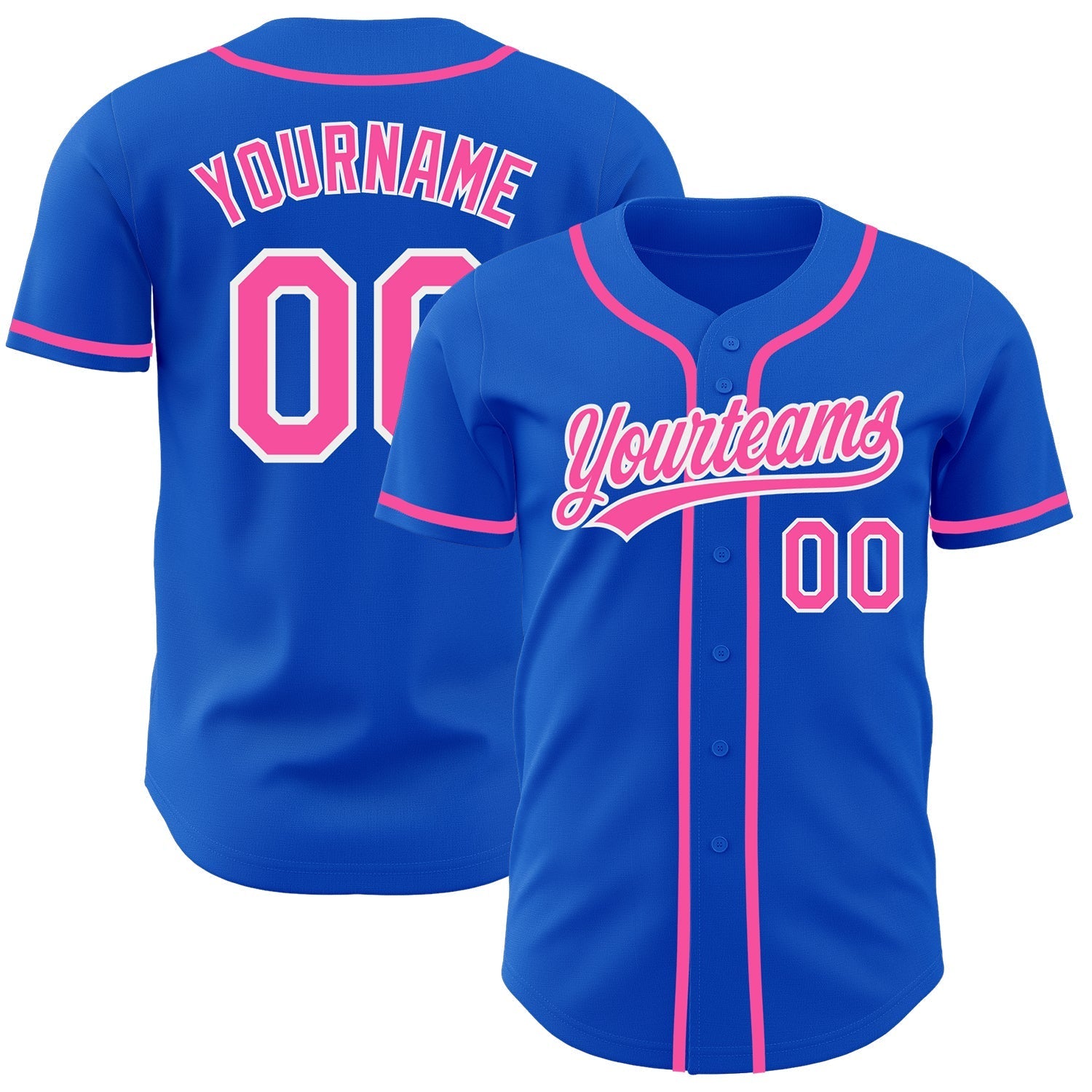 Custom Thunder Blue Pink-White Authentic Baseball Jersey baseball jersey product view 1