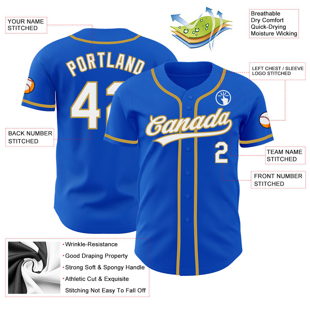 Custom Thunder Blue White-Old Gold Authentic Baseball Jersey baseball jersey product view 3