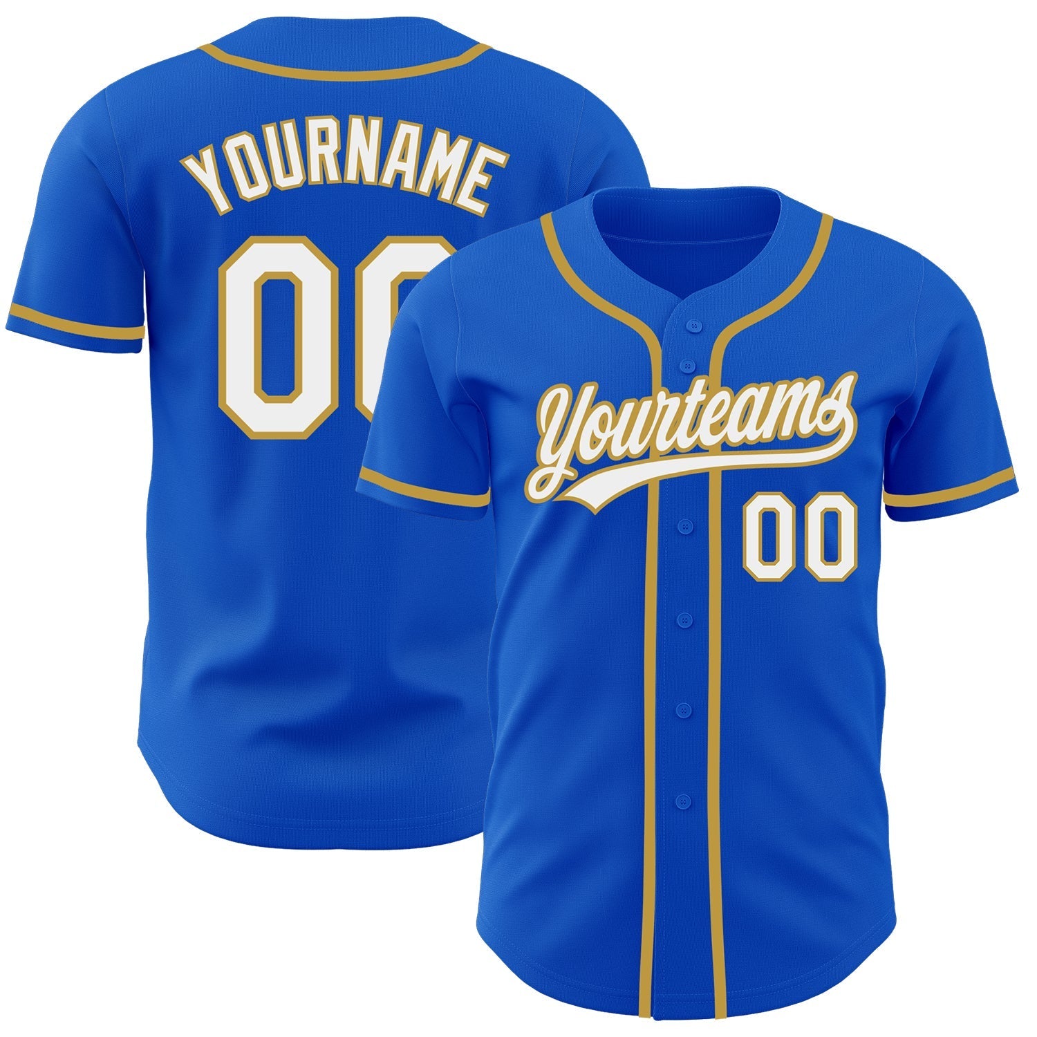 Custom Thunder Blue White-Old Gold Authentic Baseball Jersey baseball jersey product view 1