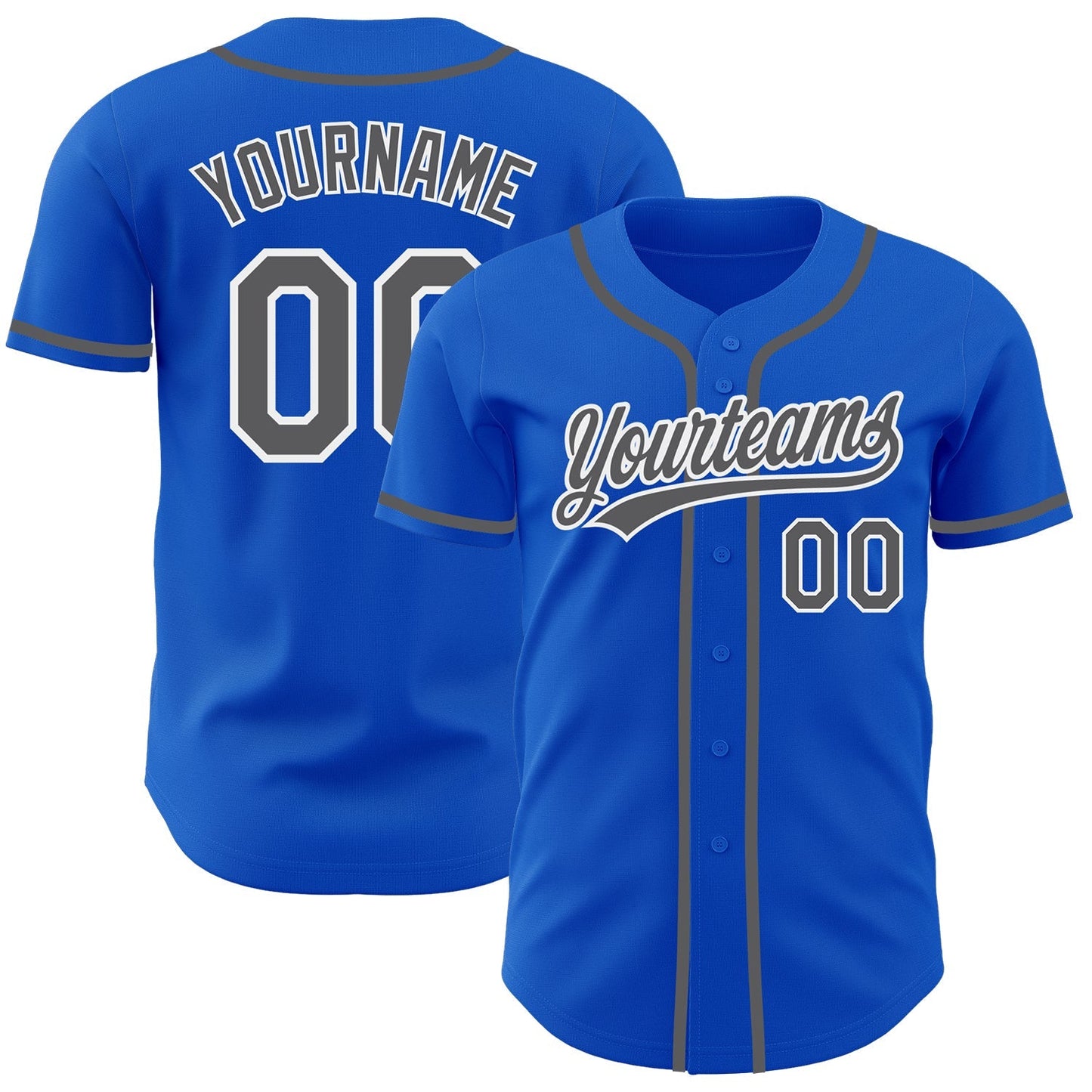 Custom Thunder Blue Steel Gray-White Authentic Baseball Jersey baseball jersey product view 1