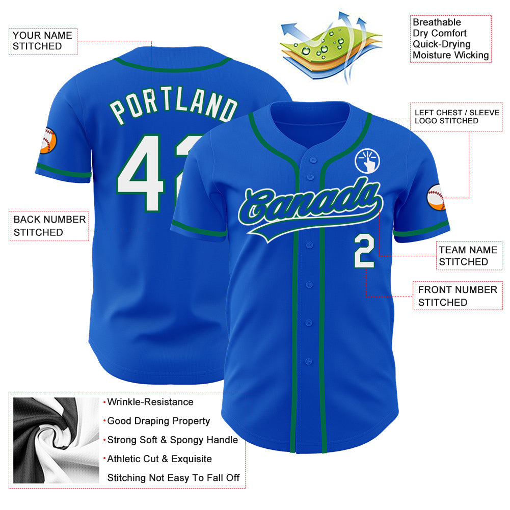 Custom Thunder Blue White-Kelly Green Authentic Baseball Jersey baseball jersey product view 3