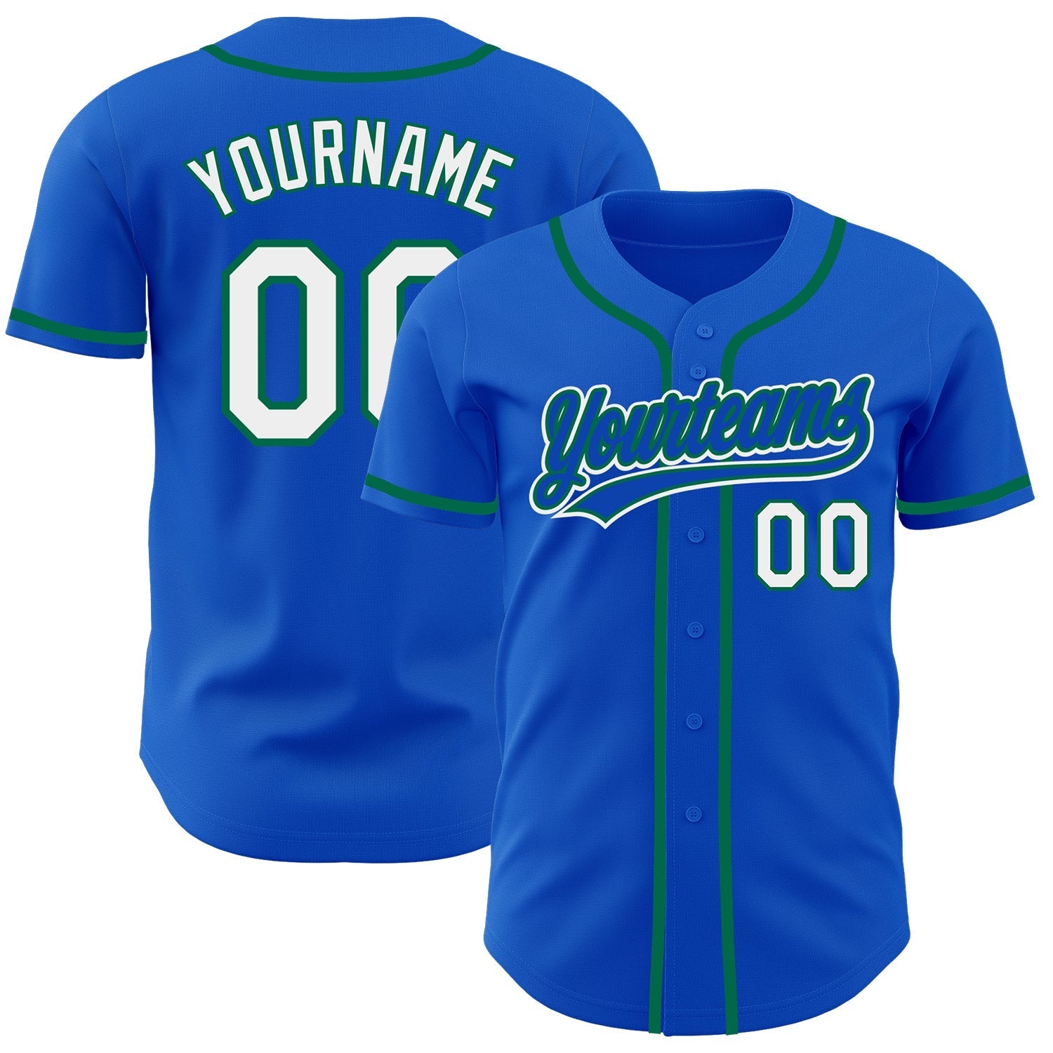 Custom Thunder Blue White-Kelly Green Authentic Baseball Jersey baseball jersey product view 1