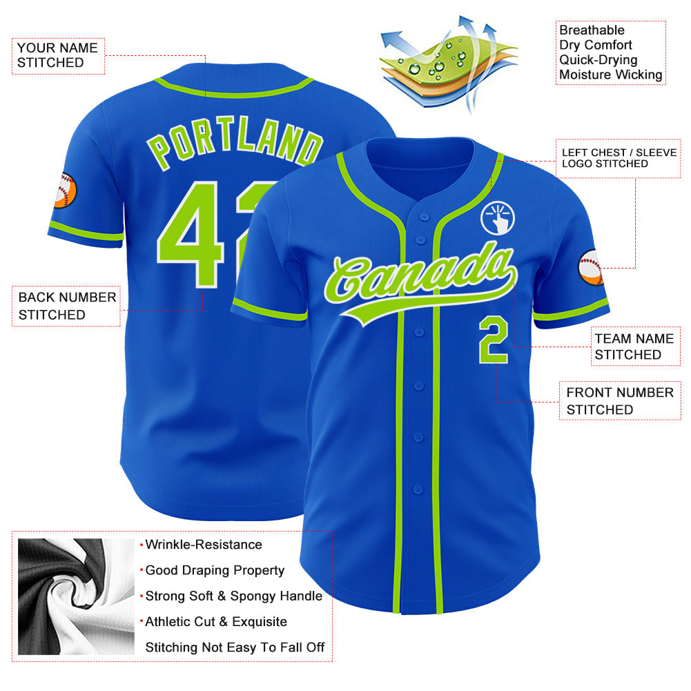 Custom Thunder Blue Neon Green-White Authentic Baseball Jersey baseball jersey product view 3