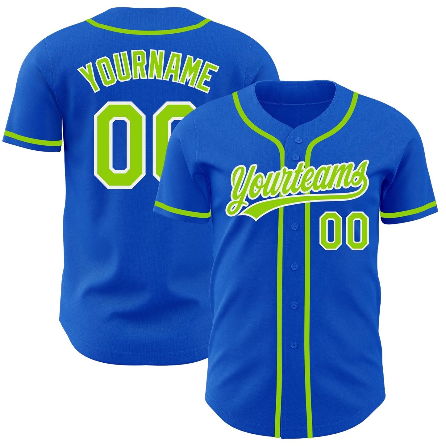 Custom Thunder Blue Neon Green-White Authentic Baseball Jersey baseball jersey product view 1