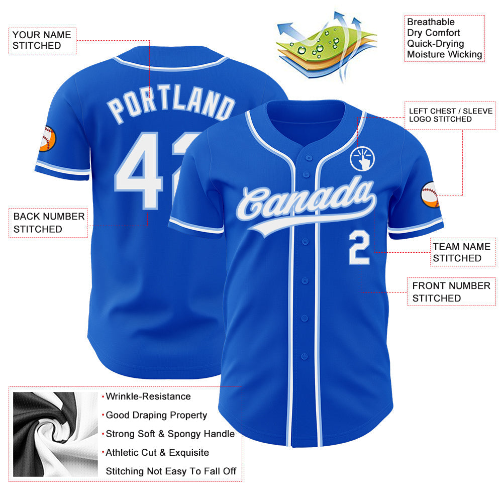 Custom Thunder Blue White-Light Blue Authentic Baseball Jersey baseball jersey product view 4