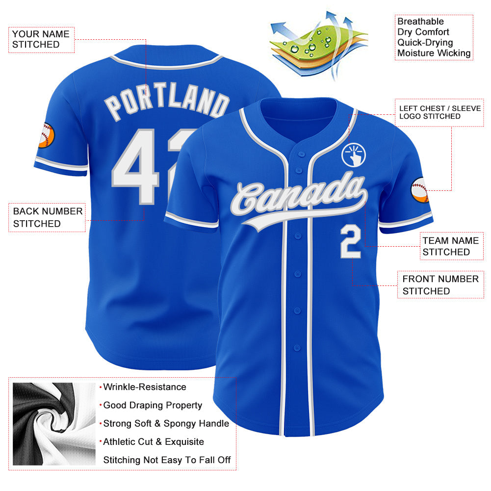 Custom Thunder Blue White-Gray Authentic Baseball Jersey baseball jersey product view 3