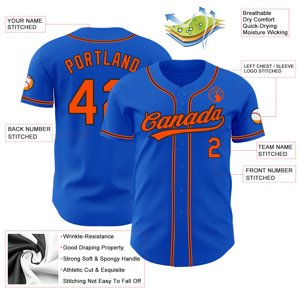 Custom Thunder Blue Orange-Black Authentic Baseball Jersey baseball jersey product view 3