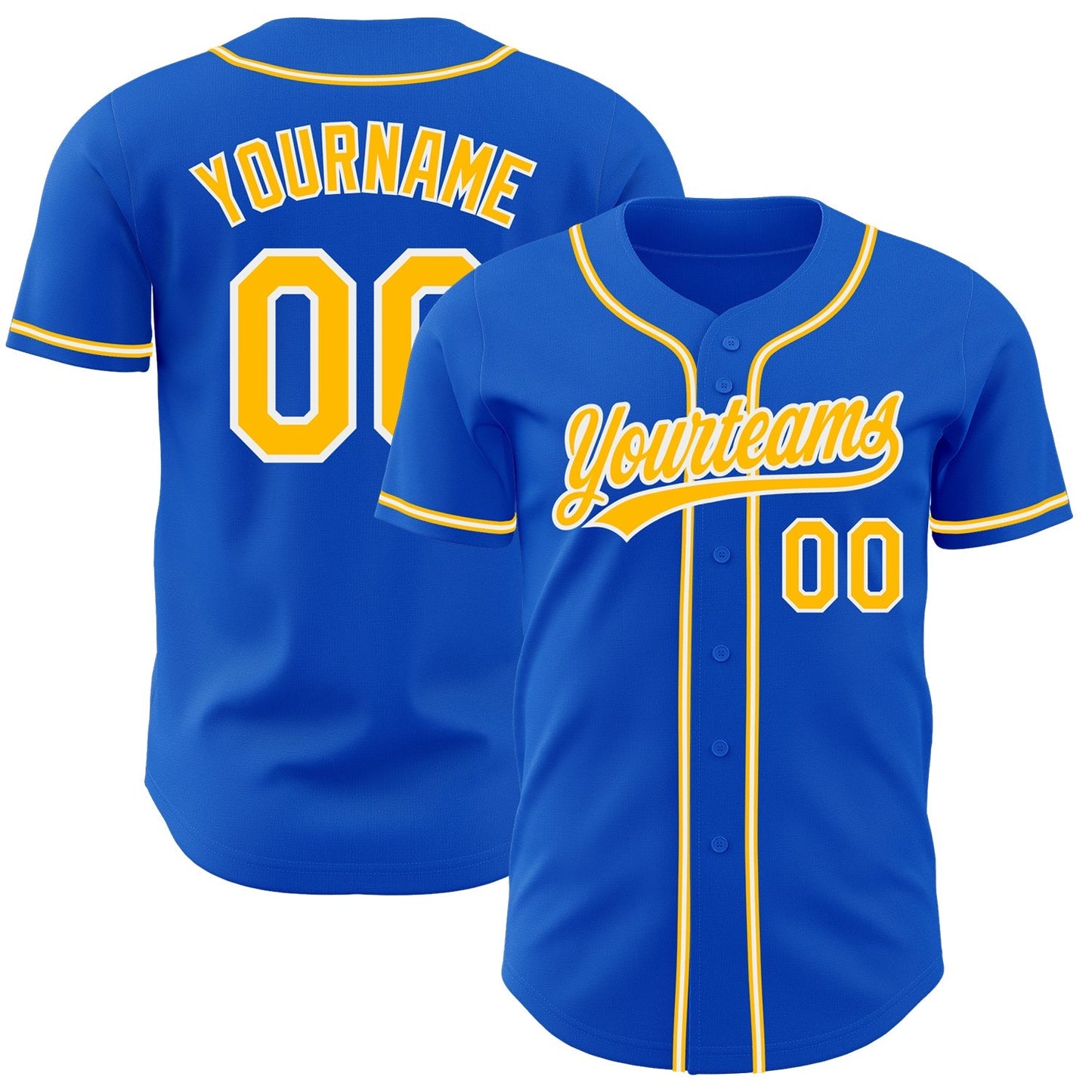 Custom Thunder Blue Gold-White Authentic Baseball Jersey baseball jersey product view 1